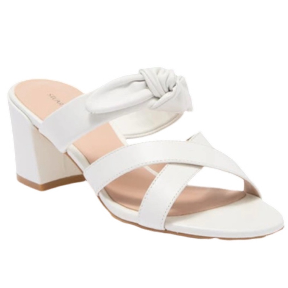 NWOB Stuart Weitzman White Bandeau Bow Leather Block Heel Sandals -  Sz 8